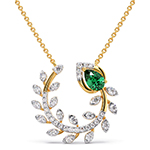 گردنبند طلا زنانه 18 عیار و جواهر زمرد و برلیان طرح برگ کاری خاص و مدرن از سایت زر مدل ndf199