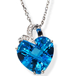 آویز قلب زنانه و دخترانه جواهر و طلای سفید با نگین توپاز آبی و برلیان مدل: npdf1117