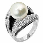 انگشتر مروارید سفید و طلا سفید 18 عیار زنانه جواهر نگین برلیان: مدل rgf1268