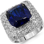 انگشتر طلا و جواهر مردانه 18 عیار با نگین یاقوت کبود و الماس تراش برلیان: مدل rgm1307