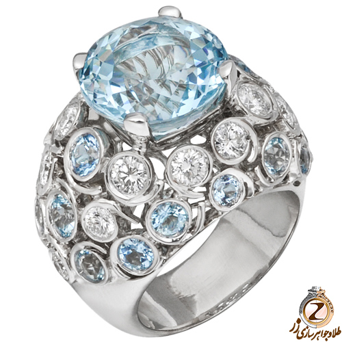 خرید انگشتر گنبدی زنانه خاص طلا و جواهر زنانه با نگین الماس تراش برلیان و توپاز - سایت زر