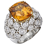 انگشتر بزرگ مجلسی زنانه طلا و جواهر نگین سیترین و برلیان طرح گنبدی مدل rgf1340