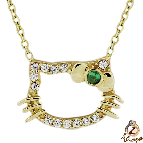 آویز بچه گانه جواهر با نگین الماس تراش برلیان و زمرد طرح کیتی مدل: pgb2042