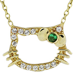 آویز بچه گانه طلا و جواهر با نگین الماس تراش برلیان و زمرد طرح کیتی مدل: pgb2042