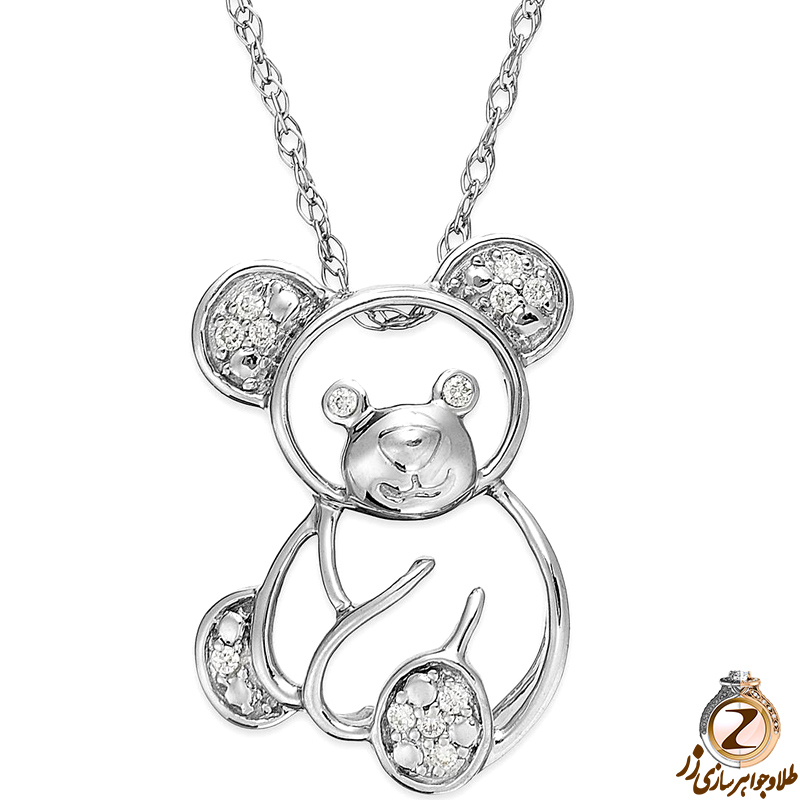 مدل پلاک طلای کودکانه طلای سفید با نگین برلیان طرح خرس