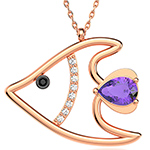 آویز کودکانه طلا رزگلد 18 عیار با نگین الماس تراش برلیان، یاقوت کبود و آمیتیست طرح ماهی مدل: pgb2158 