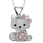 آویز کودکانه طلای سفید با نگین الماس تراش برلیان و تورمالین طرح کیتی مدل: pgb2175