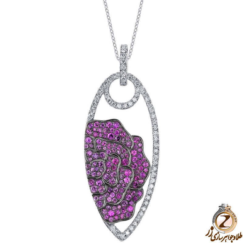 خرید لوکس ترین آویز زنانه طرح گل با طلا سفید و جواهر برلیان - سایت زر