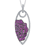 پلاک و آویز زنانه طرح گل یاقوت سرخ و جواهر برلیان با طلای سفید 18 عیار طرح خاص مدل:npdf13283