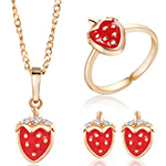 نیم ست طلا کودک دخترانه جواهر طرح توت فرنگی برلیان و میناکاری مدل pgb22280