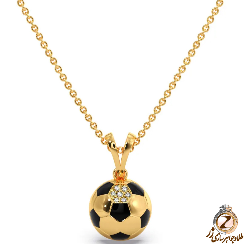 عکس پلاک طلای کودک پسرانه طرح توپ طلا و جواهر میناکاری شده و نگین برلیان - سایت زر