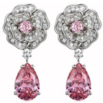 گوشواره طلا سفید زنانه 18 عیار و جواهر خاص و لوکس پشت میخی طرح گل با نگین تورمالین و برلیان مدل: edf16950