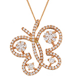 پلاک و آویز گردنبند طلا کودک دخترانه طرح پروانه جواهر نگین الماس تراش برلیان به صورت فلاور مدل: pgb2244 