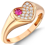 انگشتر طلا زنانه جدید طرح قلب با نگین جواهر یاقوت سرخ و الماس تراش برلیان طرح مینیمال مدل: rgf18991