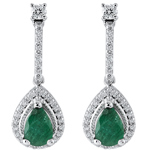 گوشواره طلا سفید زنانه جدید جواهر نگین زمرد و الماس تراش برلیان پشت میخی طرح مدرن مدل: edf1705 