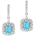 گوشواره طلا سفید زنانه جواهر 18 عیار با نگین توپاز و الماس تراش برلیان طرح کلاسیک مدل: edf1707