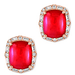 گوشواره طلا زنانه جدید جواهر عقیق سرخ و الماس تراش باگت و برلیان طرح پشت میخی لاله گوش مدل: edf1709