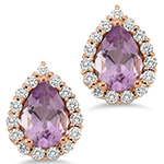 گوشواره طلا زنانه جدید جواهر میخی با نگین آمیتیست تراش اشک و الماس تراش برلیان مدل: edf1710