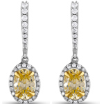 گوشواره طلا زنانه جدید سفید 18 عیار جواهر و سنگ سیترین و الماس تراش برلیان ترند سال مدل: edf1711