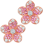 گوشواره گل طلا زنانه جدید جواهر نگین یاقوت سرخ و الماس تراش برلیان پشت میخی طرح گل رز مدل: edf1711