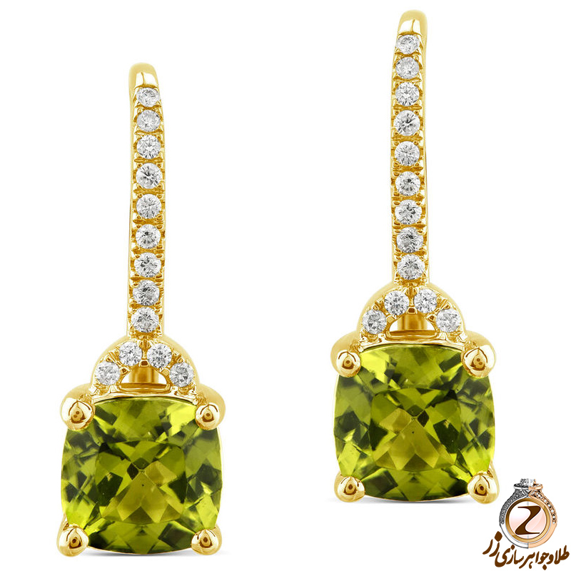 خرید و قیمت گوشواره طلا زرد زنانه 18 عیار و جواهر زبرجد و الماس تراش برلیان طرح مینیمال - سایت زر