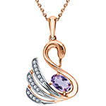 پلاک و آویز طلا کودک دخترانه طرح قو با جواهر الماس تراش برلیان و آمیتیست مدل: pgb2247