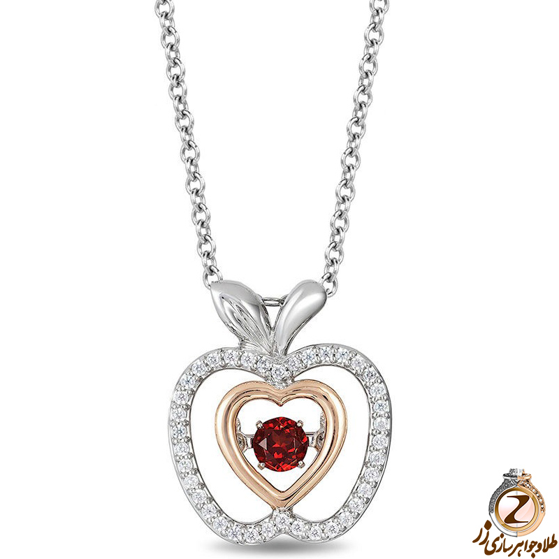 خرید و قیمت پلاک و آویز طلا کودک دخترانه طرح سیب با جواهر الماس تراش برلیان و یاقوت سرخ - سایت زر