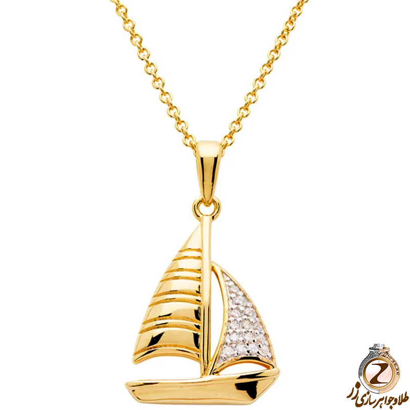 خرید و قیمت پلاک و آویز طلا کودک پسرانه طرح قایق با جواهر الماس تراش برلیان خاص و جدید - سایت زر