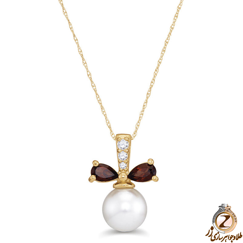 خرید و قیمت پلاک و آویز طلا کودک دخترانه طرح مینیمال جدید با جواهر مروارید، گارنت و الماس تراش برلیان - سایت زر