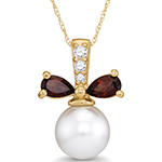 پلاک و آویز طلا کودک دخترانه طرح مینیمال جدید با جواهر مروارید، گارنت و الماس تراش برلیان مدل: pgb2250