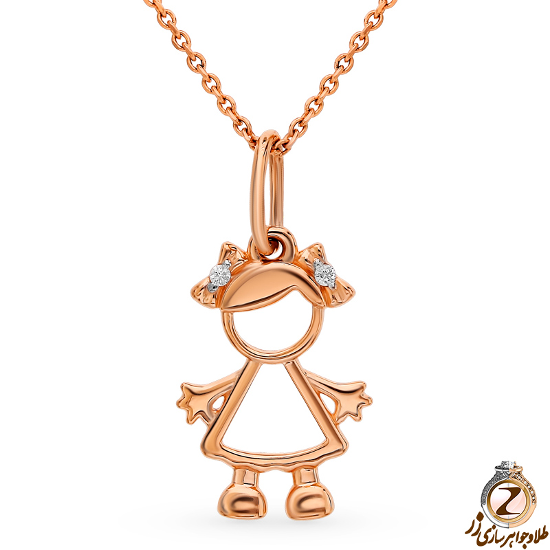 خرید و قیمت پلاک و آویز طلا رزگلد 18 عیار کودک دخترانه طرح دختر کوچولوی خندان با جواهر الماس تراش برلیان - سایت زر