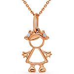 پلاک و آویز طلا رزگلد 18 عیار کودک دخترانه طرح دختر کوچولوی خندان با جواهر الماس تراش برلیان مدل: pgb2251