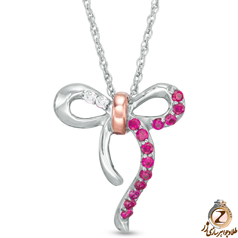 خرید و قیمت پلاک و آویز طلا کودک دخترانه طرح پاپیون مینیمال جدید با جواهر یاقوت سرخ و الماس تراش برلیان - سایت زر