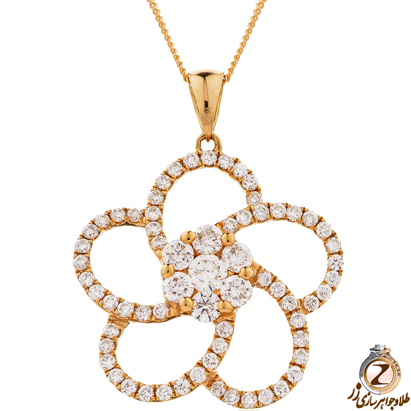 خرید و قیمت پلاک و آویز گل طلا کودک دخترانه طرح جدید با جواهر الماس تراش برلیان - سایت زر