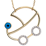 پلاک و آویز طلا کودک نوزادی طرح کالسکه با چشم نظر و جواهر الماس تراش برلیان مدل: pgb2255