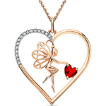 پلاک و آویز قلب طلا کودک دخترانه نگین جواهر یاقوت سرخ و الماس تراش برلیان طرح آنجل مدل: pgb2256