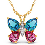 پلاک و آویز طلا کودک پروانه با جواهر توپاز آبی، تورمالین و الماس تراش برلیان طرح جدید مدل: pgb2259