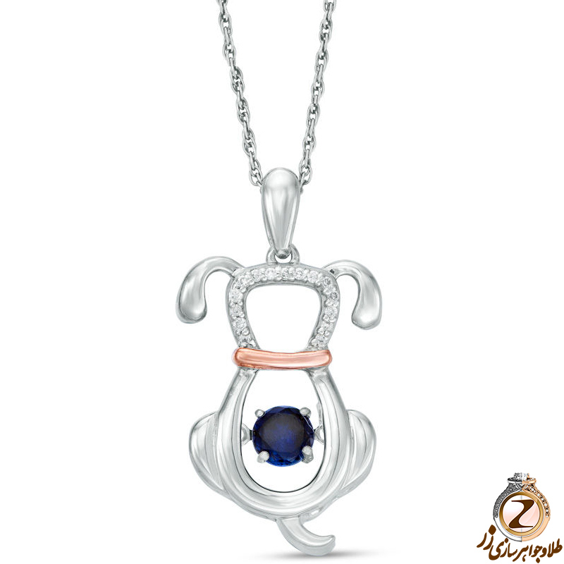 خرید پلاک و آویز طلا کودک پسرانه طرح پاپی با نگین جواهر یاقوت کبود و الماس تراش برلیان به همراه قیمت آنلاین در سایت زر