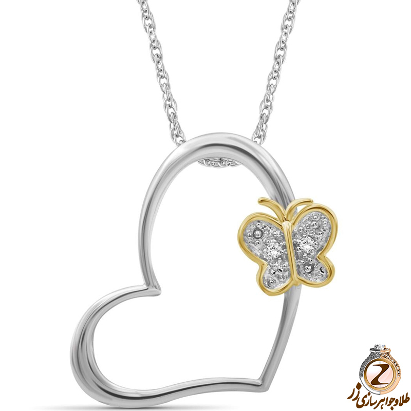 خرید و قیمت پلاک و آویز طلا کودک قلب در کنار پروانه با نگین جواهر الماس تراش برلیان طرح دخترانه در سایت زر