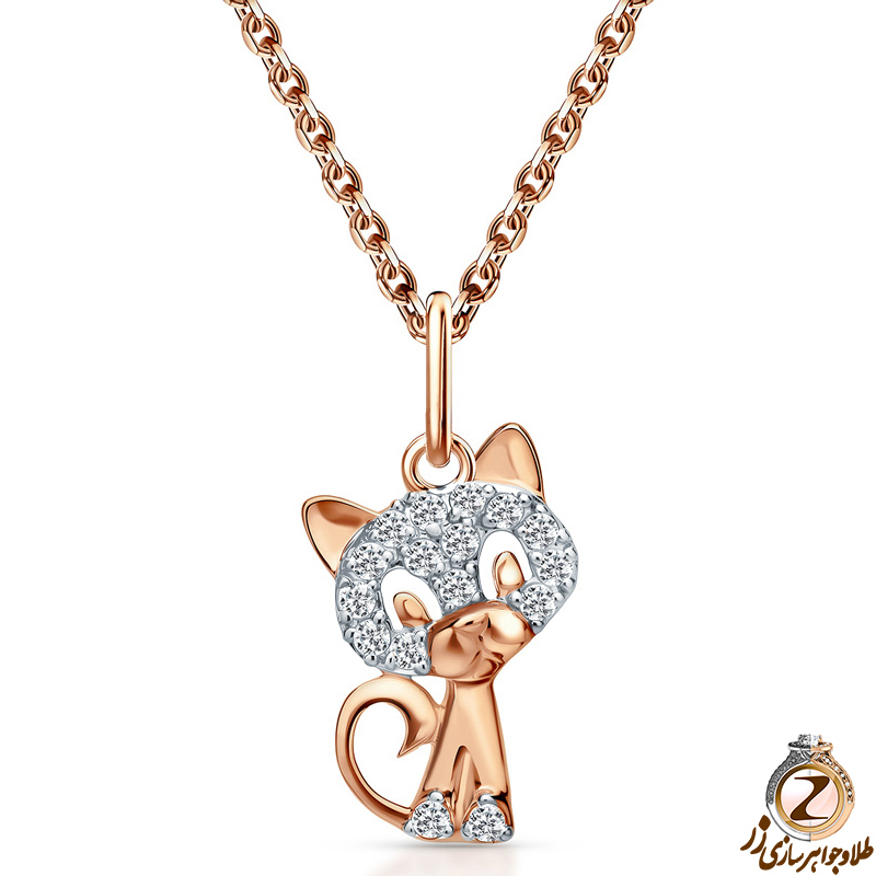 خرید و قیمت پلاک و آویز طلا کودکانه طرح گربه ملوس با نگین جواهر الماس تراش برلیان مناسب دختر و پسر - سایت زر