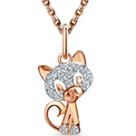 پلاک و آویز طلا کودکانه طرح گربه ملوس با نگین جواهر الماس تراش برلیان مناسب دختر و پسر مدل: pgb2264