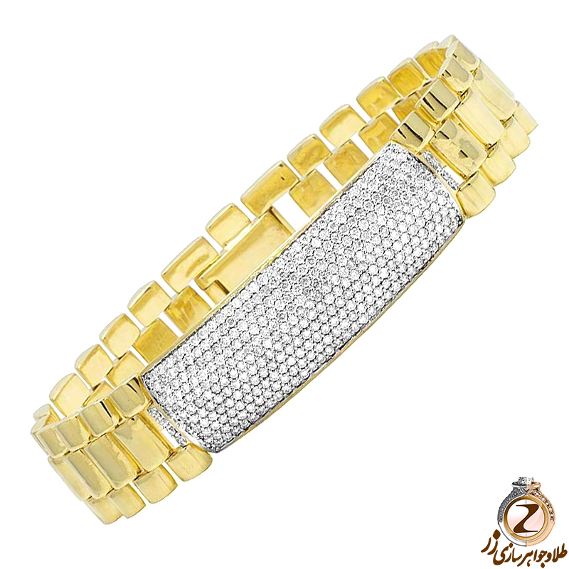 خرید دستبند طرح رولکس rolex مردانه طلا زرد 18 عیار و جواهر الماس تراش برلیان طرح لاکچری و خاص همراه قیمت - سایت زر
