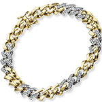 دستبند زنجیری طلا مردانه جواهر نگین الماس تراش برلیان لاکچری طرح کارتیر دو رنگ مدل: bdm1092