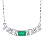 گردنبند طلا و جواهر زنانه ظریف و جدید با نگین زمرد و الماس تراش باگت و برلیان و طلا سفید زنانه 18 عیار مدل ndf201