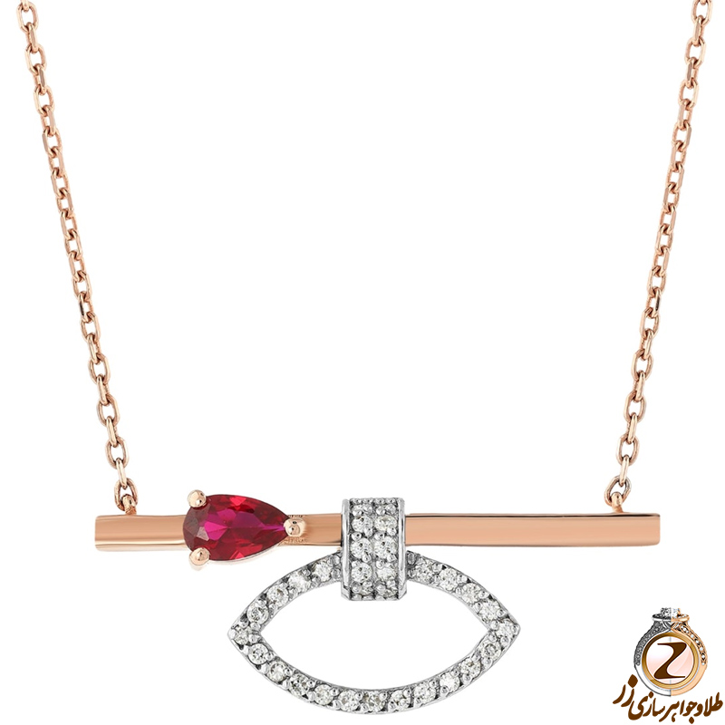 خرید و قیمت گردنبند طلا و جواهر زنانه ظریف و جدید نگین یاقوت سرخ و الماس تراش برلیان و طلا رزگلد زنانه 18 عیار - سایت زر