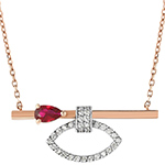 گردنبند طلا و جواهر زنانه ظریف و جدید نگین یاقوت سرخ و الماس تراش برلیان و طلا رزگلد زنانه 18 عیار مدل ndf202