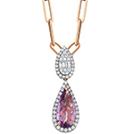 گردنبند آمیتیست طلا و جواهر زنانه ظریف و جدید نگین الماس تراش باگت و برلیان و طلا رزگلد 18 عیار مدل: ndf203