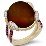 انگشتر عقیق زنانه طلا زرد 18 عیار با نگین جواهر برلیان و یاقوت سرخ طرح گنبدی و خاص مدل: rgf18992