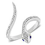 انگشتر طلا زنانه جدید طرح مار با طلای سفید 18 عیار  و جواهر الماس تراش برلیان و یاقوت کبود مدل: rgf18994