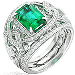 انگشتر طلا سفید زنانه جدید بزرگ جواهر الماس تراش برلیان و زمرد طرح مجلسی مدل: rgf18995